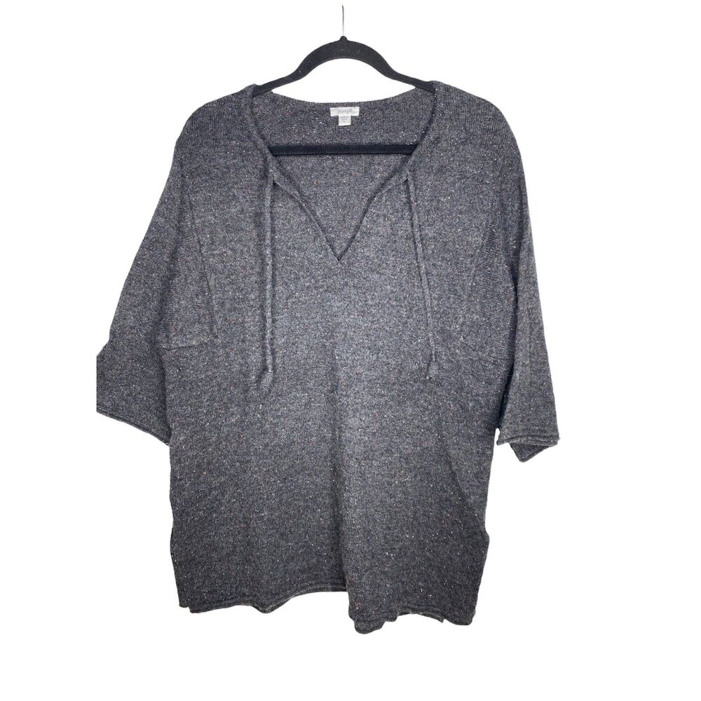 Pure J Jill Sweater Womens Size Large Winter 3/4 Sleeves Gray Wool Grandmacore